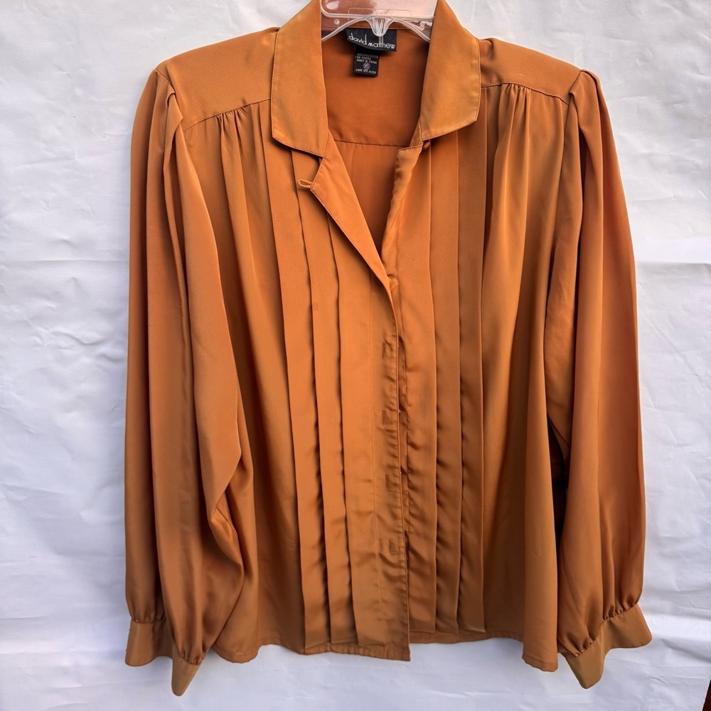 David Matthew // vintage 80s 90s pleated button down blouse size 16 wk1